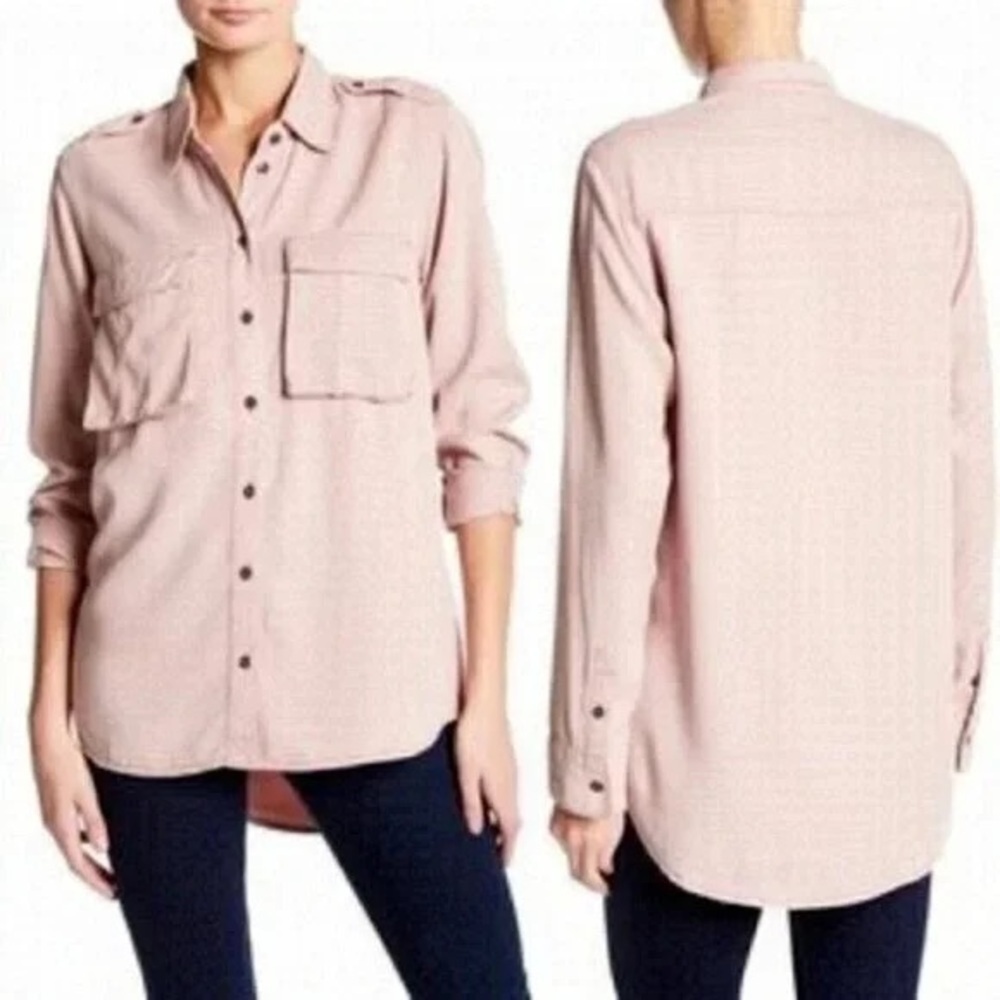 PISTOLA Pink Woodrose Lyocel Button Down Shirt XS long sleeve utility epaulets
